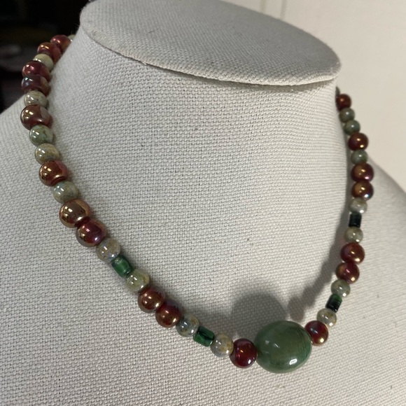 Agate and glass bead necklace - Picture 3 of 6
